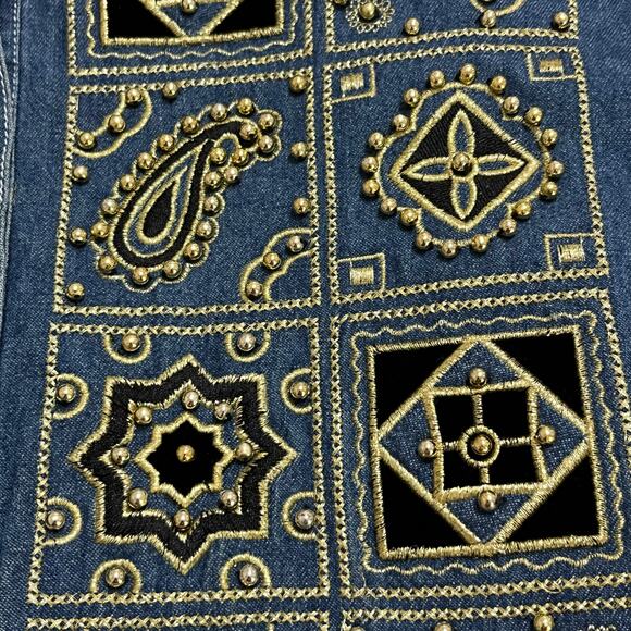 Notations Sport Women’s Cotton Chambray Button Top Plus Sz 1X Embroidered/Beads - Picture 4 of 7